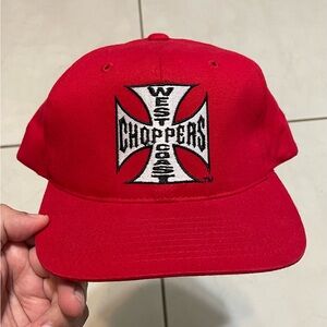 Vintage 90s West Coast Choppers Jesse James Snapback Hat Red White Embroidery
